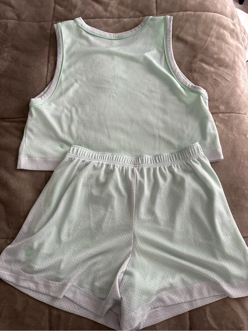 lululemon athletica Peloton White & Mint Green Reversible Mesh Shorts & Tank Set